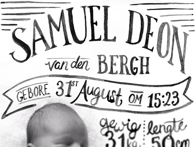 Hand lettered birth announcement