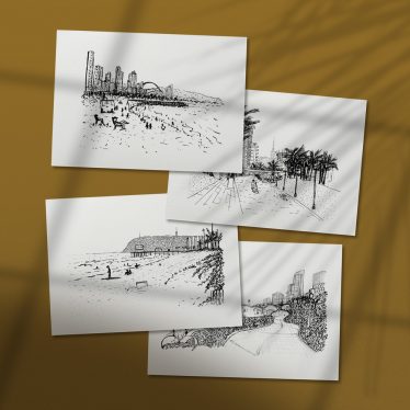 Durban Illustrated Beach Scenes Postcard Art Print Set